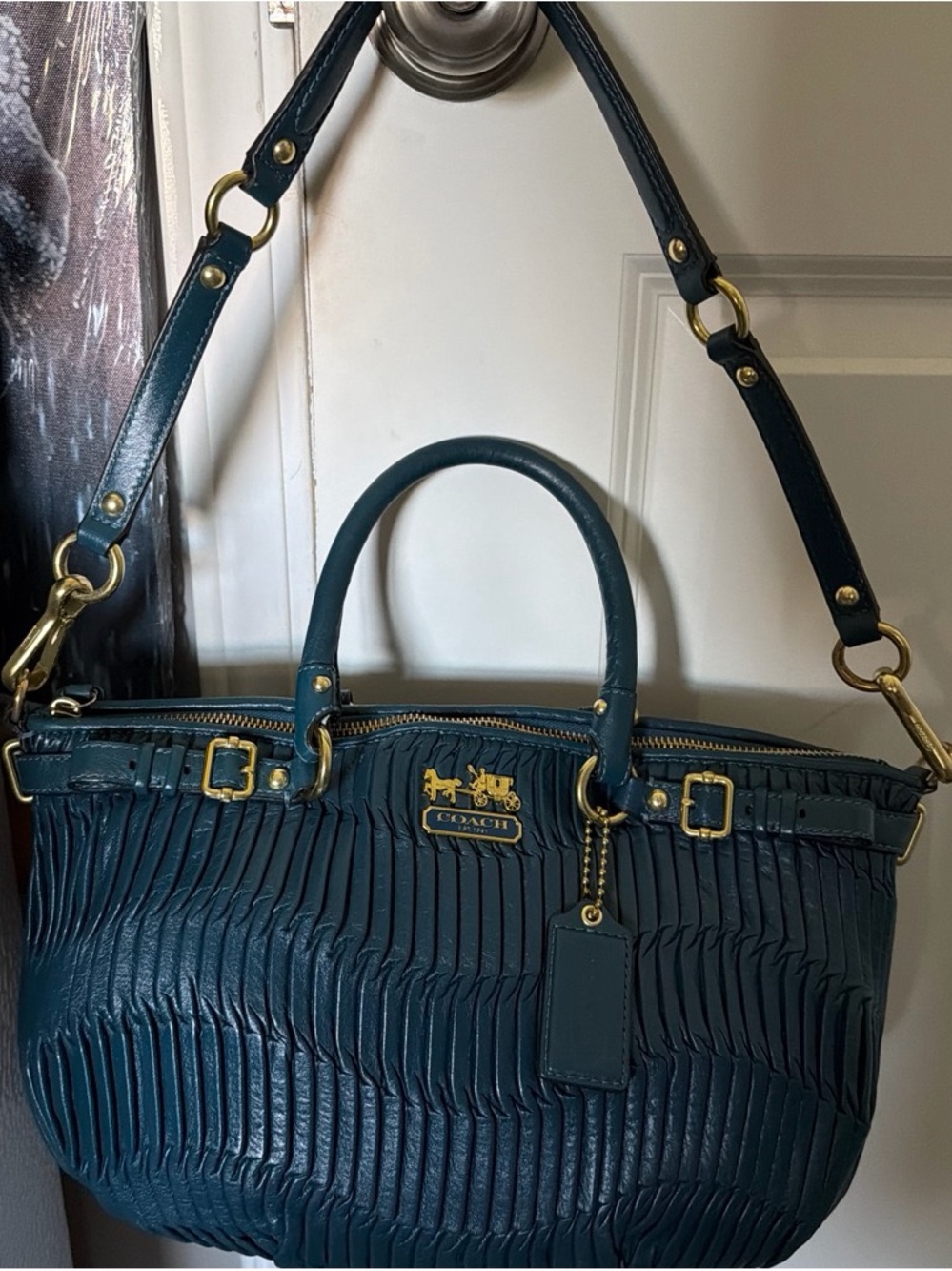 Coach Teal Pleated Leather Satchel with Gold Accents!!๐ฅ๐ฅ๐ฅ๐ฅ๐ฅ๐ฅ - Picture 9 of 9